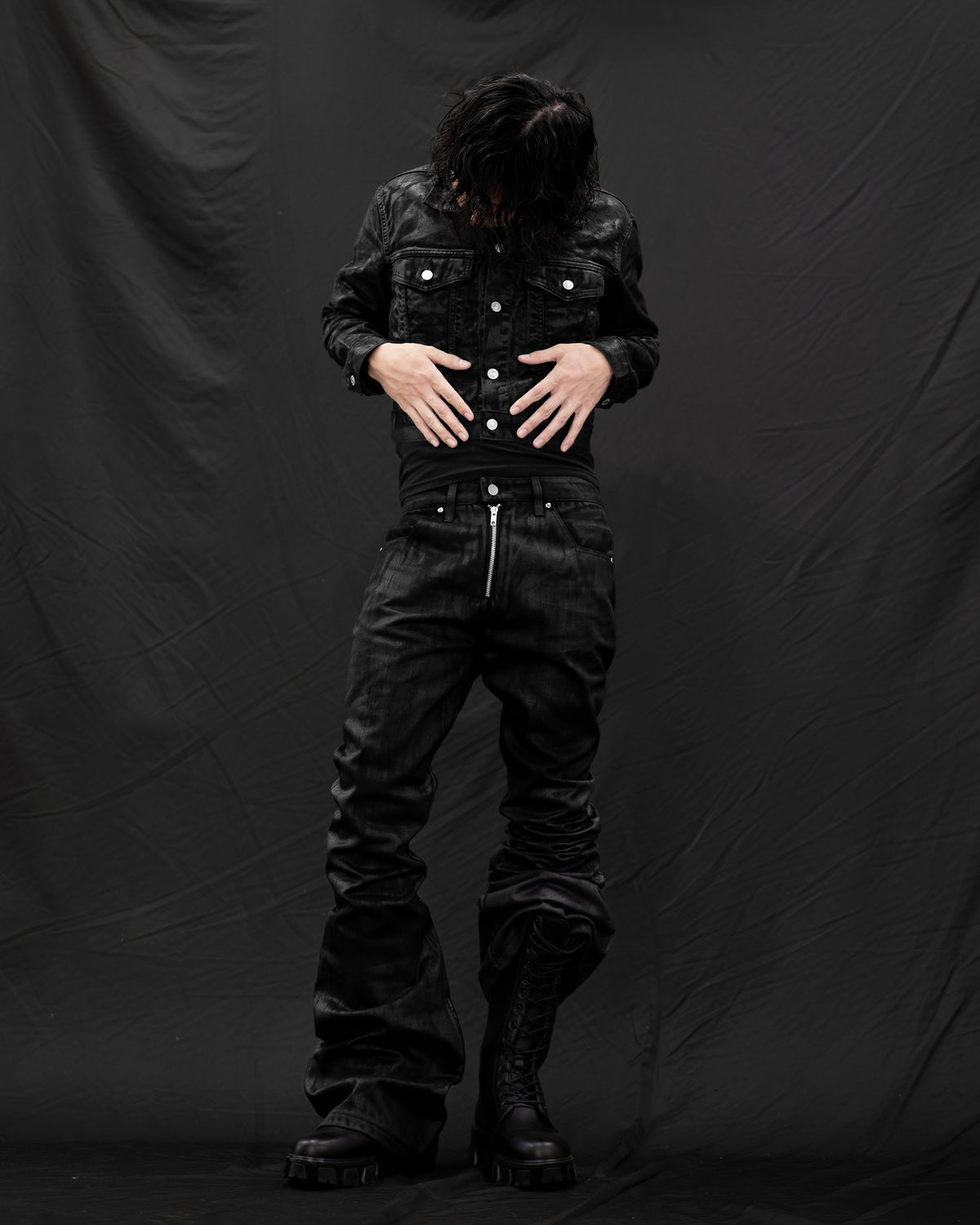 SET ALLCAPO COATING FLARE PANTS & ALLCAPO CROPPED BIG HOODIE FIT