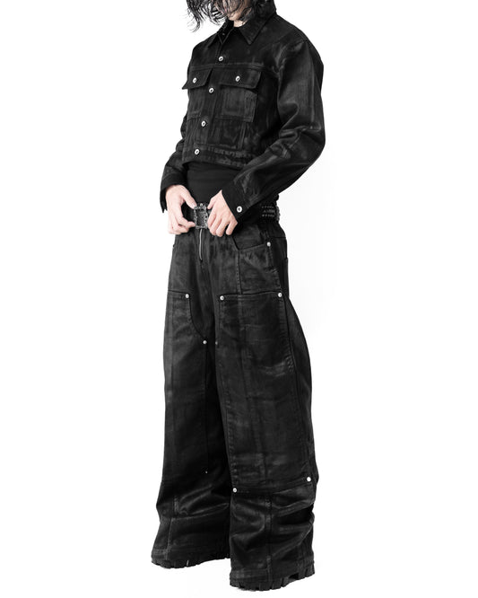 COATING DOUBLE KNEE VOLUME BOTTOM WIDE PANTS
