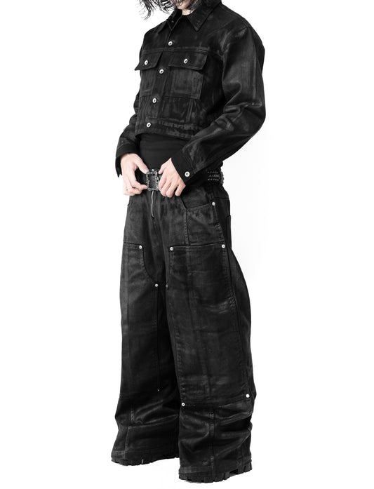 COATING DOUBLE KNEE VOLUME BOTTOM WIDE PANTS