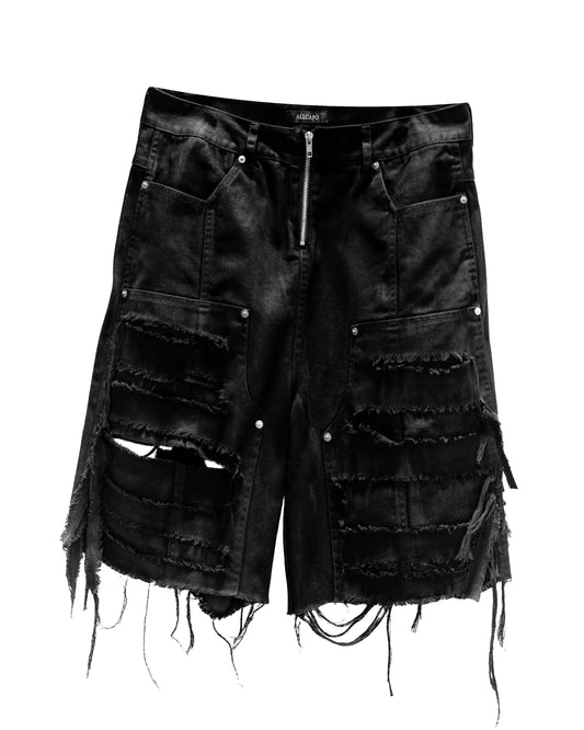 DAMAGE COATING DOUBLE KNEE SHORTS