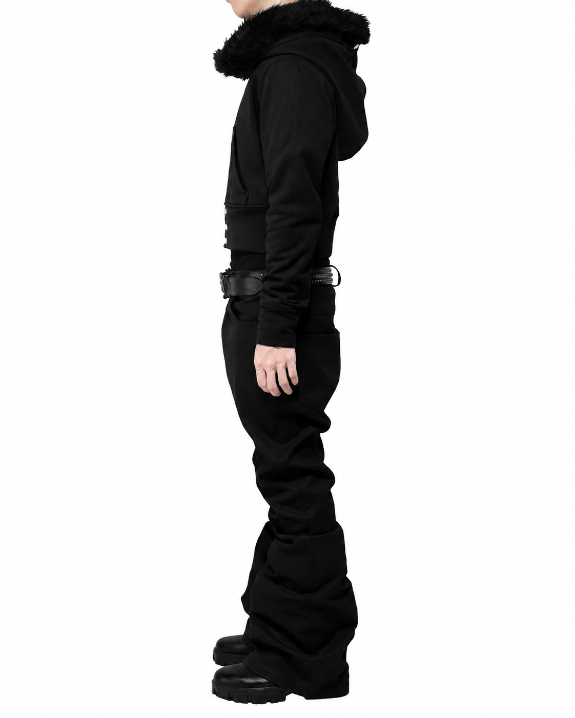 SET FLARE PANTS & FUR CROPPED BIG HOODIE FIT