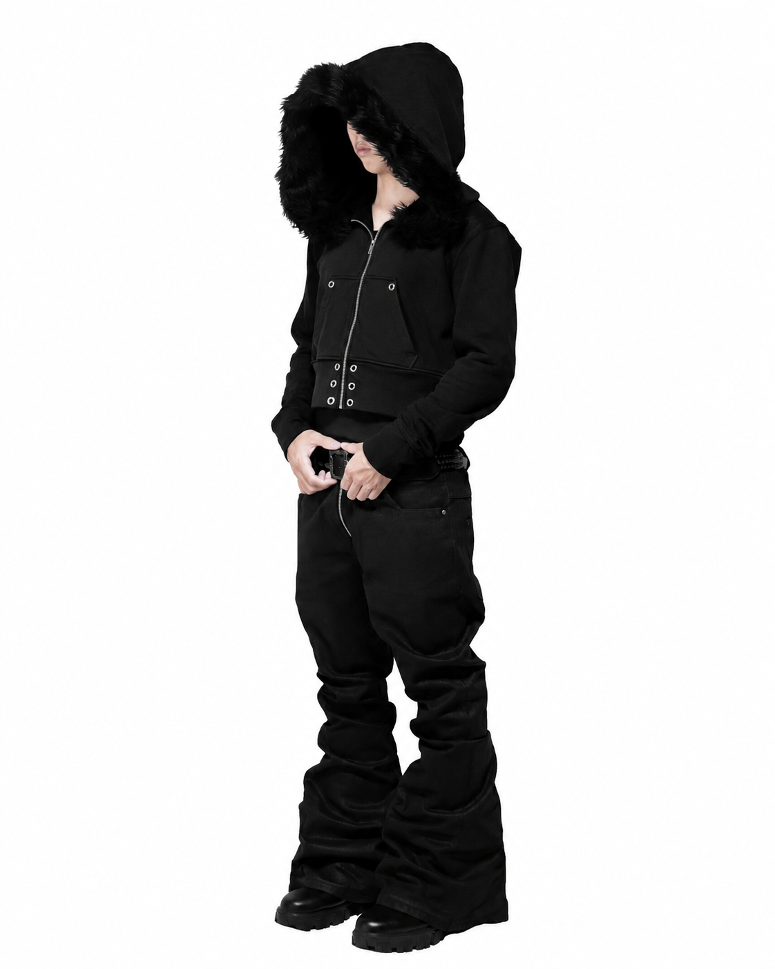 SET ALLCAPO CROPPED JACKET BLACK & FLARE PANTS