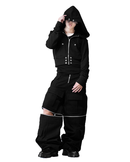 - SET UP - CROPPED BIG HOODIE FIT  &　3WAY STACKED FLARE CARGO