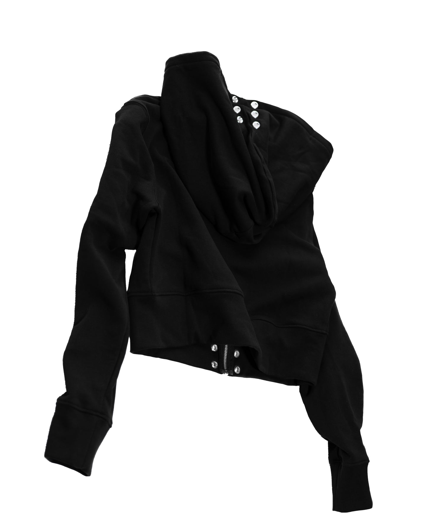 SET BACK ZIP COATING SKINNY FLARE PANTS & STUDDED CROPPED BIG HOODIE