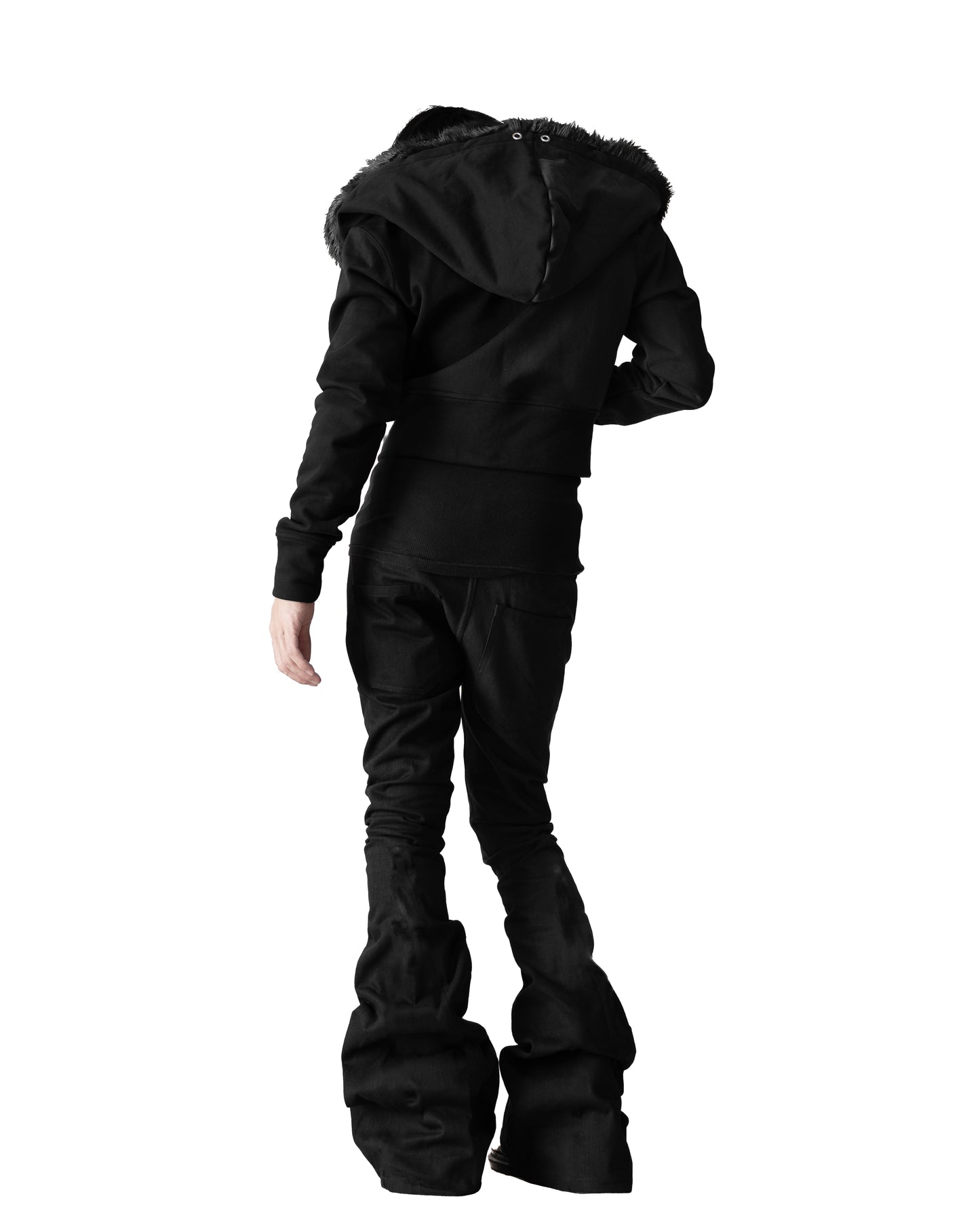 - SET UP - FUR CROPPED BIG HOODIE FIT & 3WAY STACKED FLARE CARGO