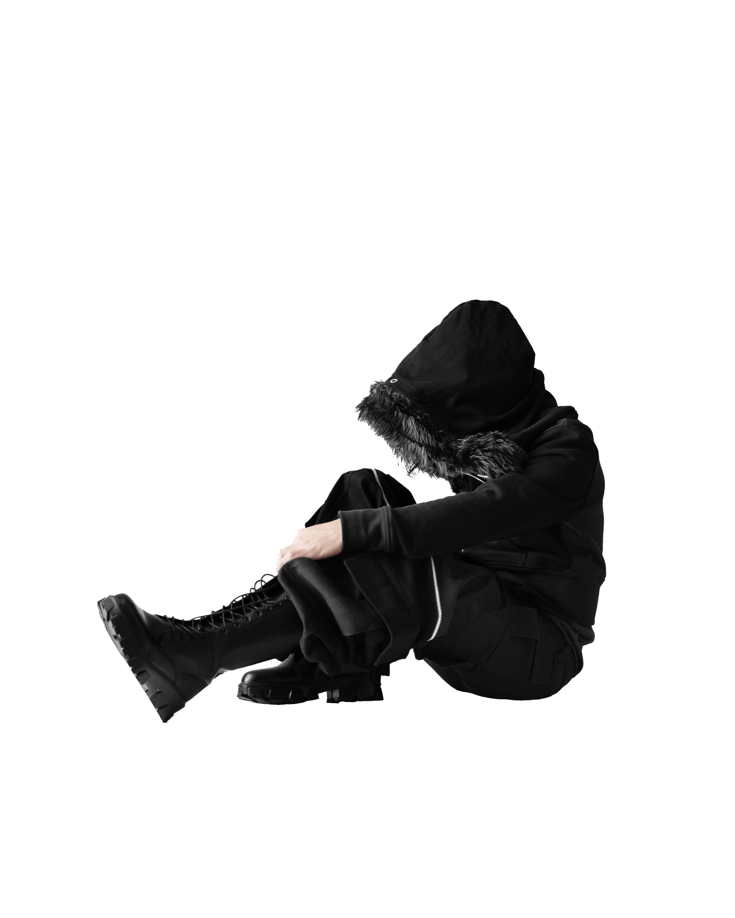 - SET UP - FUR CROPPED BIG HOODIE FIT & 3WAY STACKED FLARE CARGO