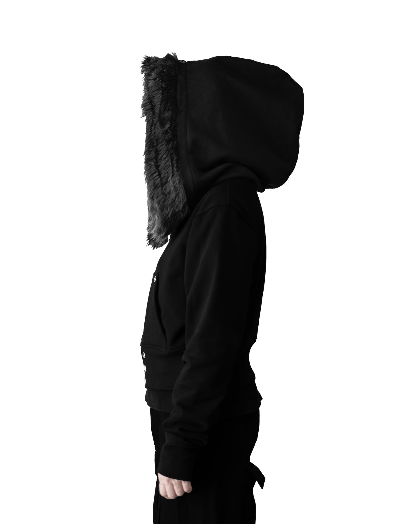 - SET UP - FUR CROPPED BIG HOODIE FIT & 3WAY STACKED FLARE CARGO