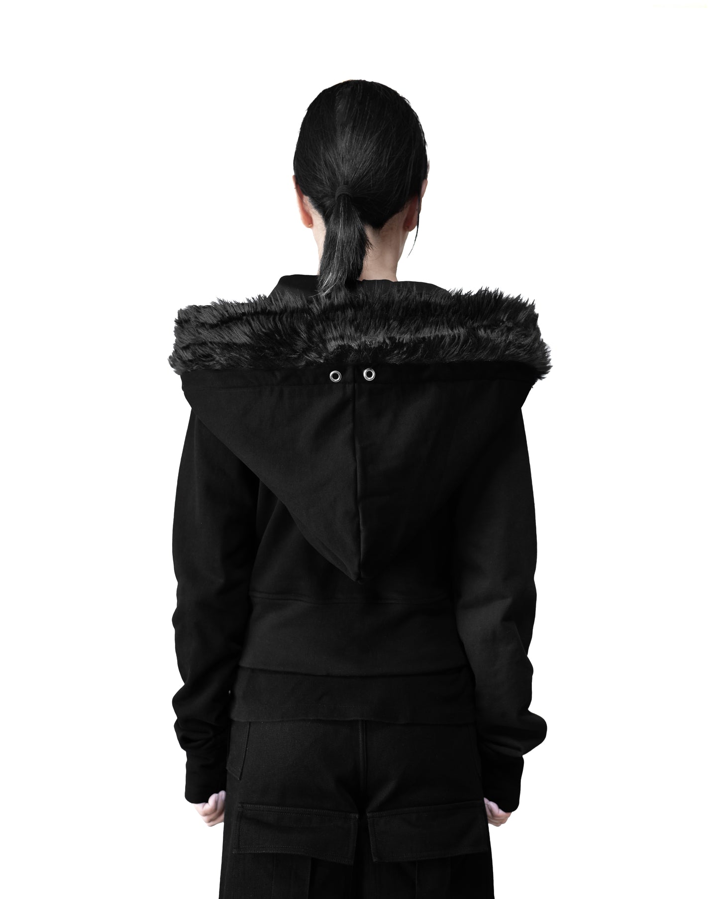 - SET UP - FUR CROPPED BIG HOODIE FIT & 3WAY STACKED FLARE CARGO