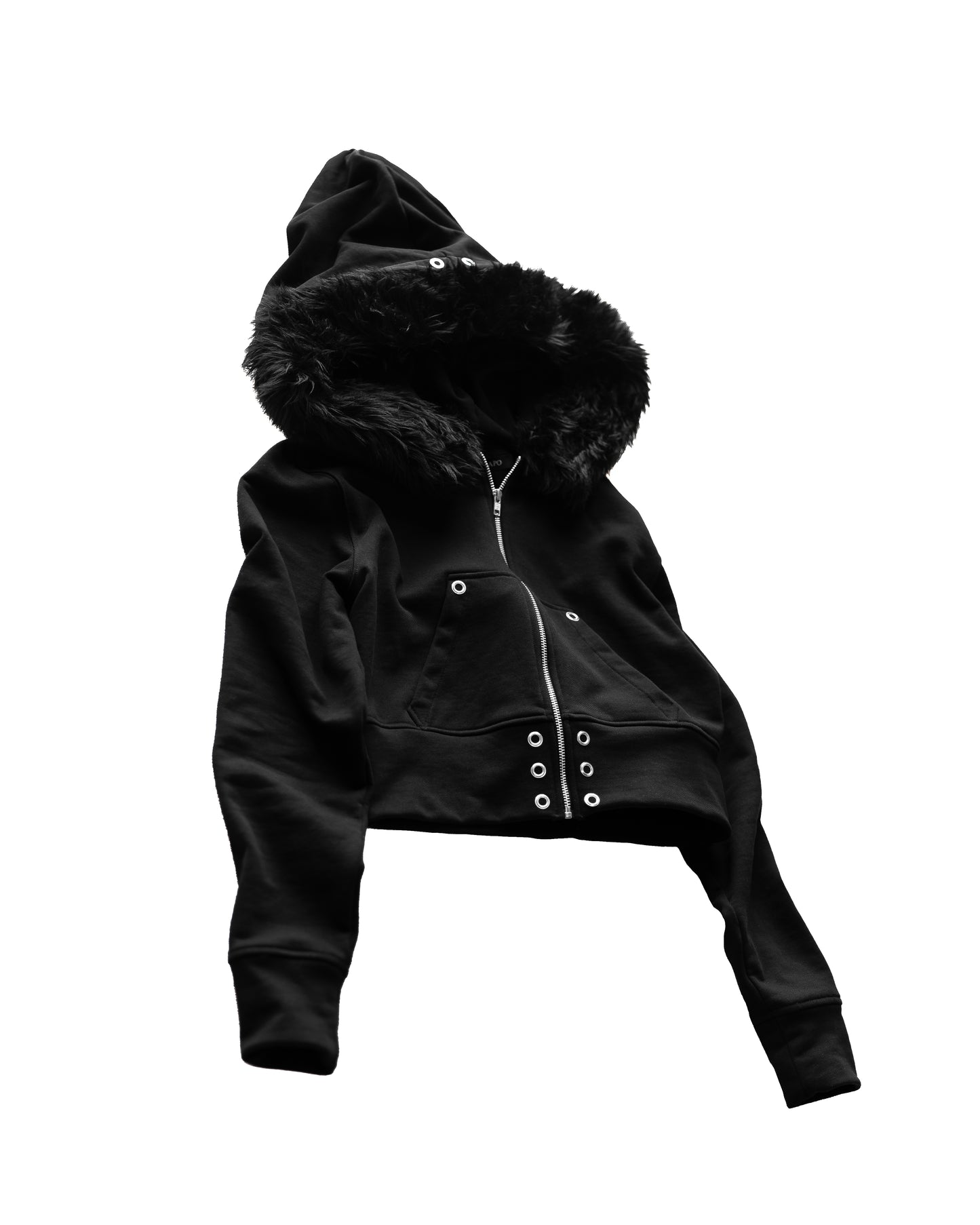 - SET UP - FUR CROPPED BIG HOODIE FIT & 3WAY STACKED FLARE CARGO