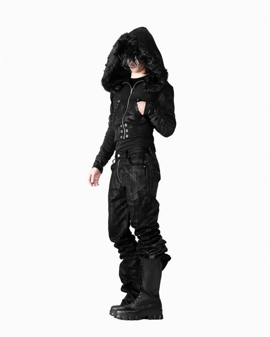 ALLCAPO COATING FUR CROPPED BIG HOODIE FIT