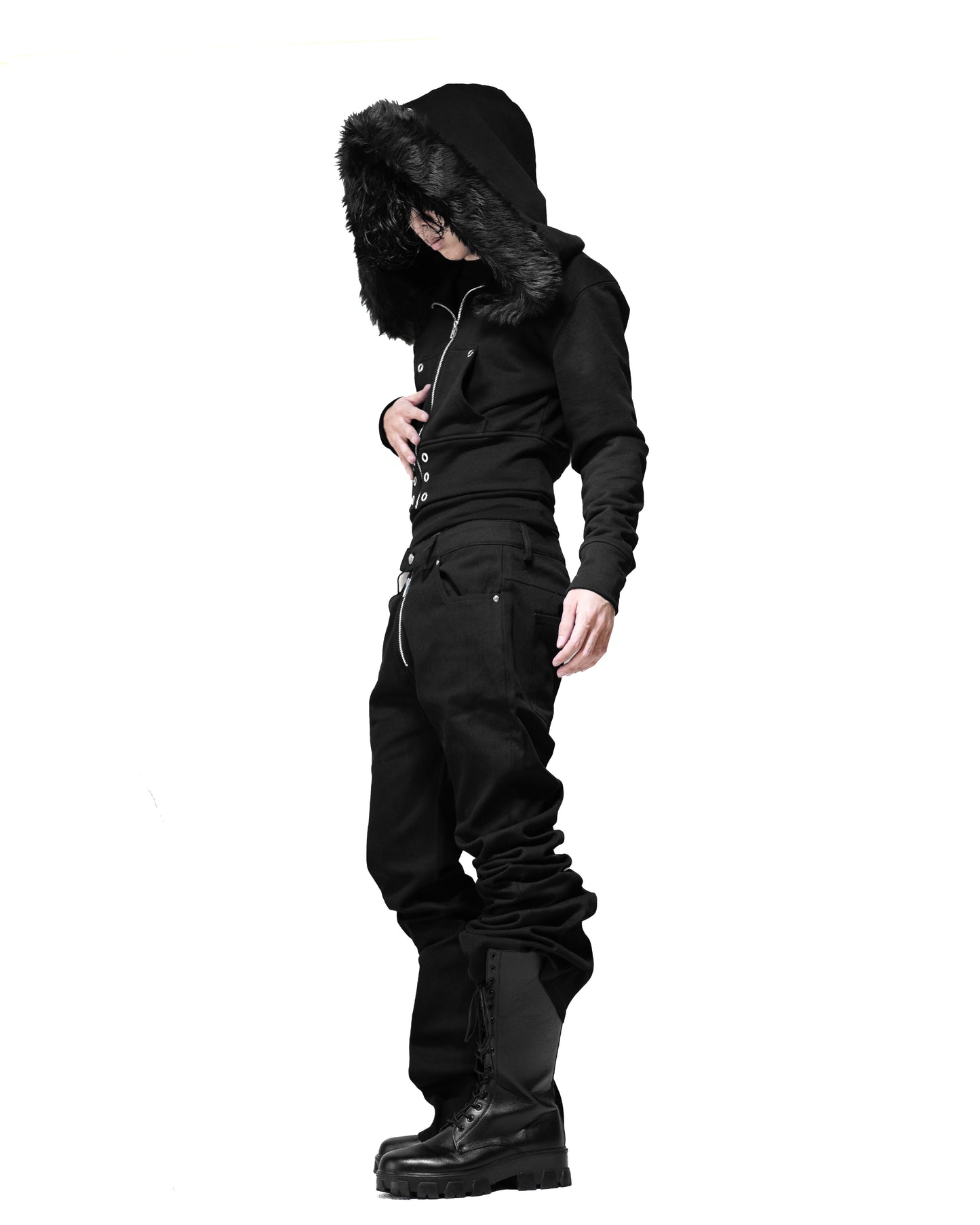 SET FLARE PANTS & FUR CROPPED BIG HOODIE FIT