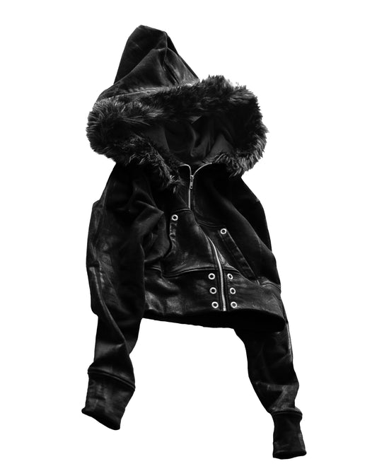 ALLCAPO COATING FUR CROPPED BIG HOODIE FIT