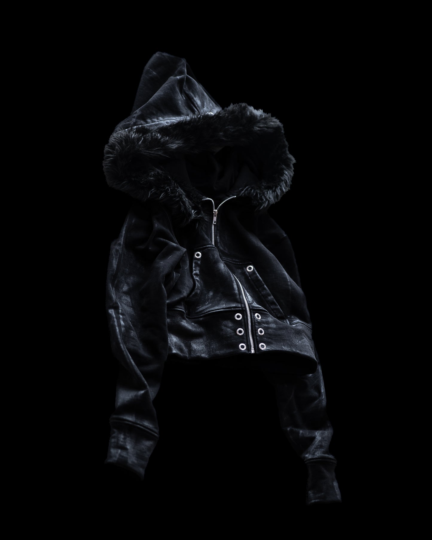 ALLCAPO COATING FUR CROPPED BIG HOODIE FIT