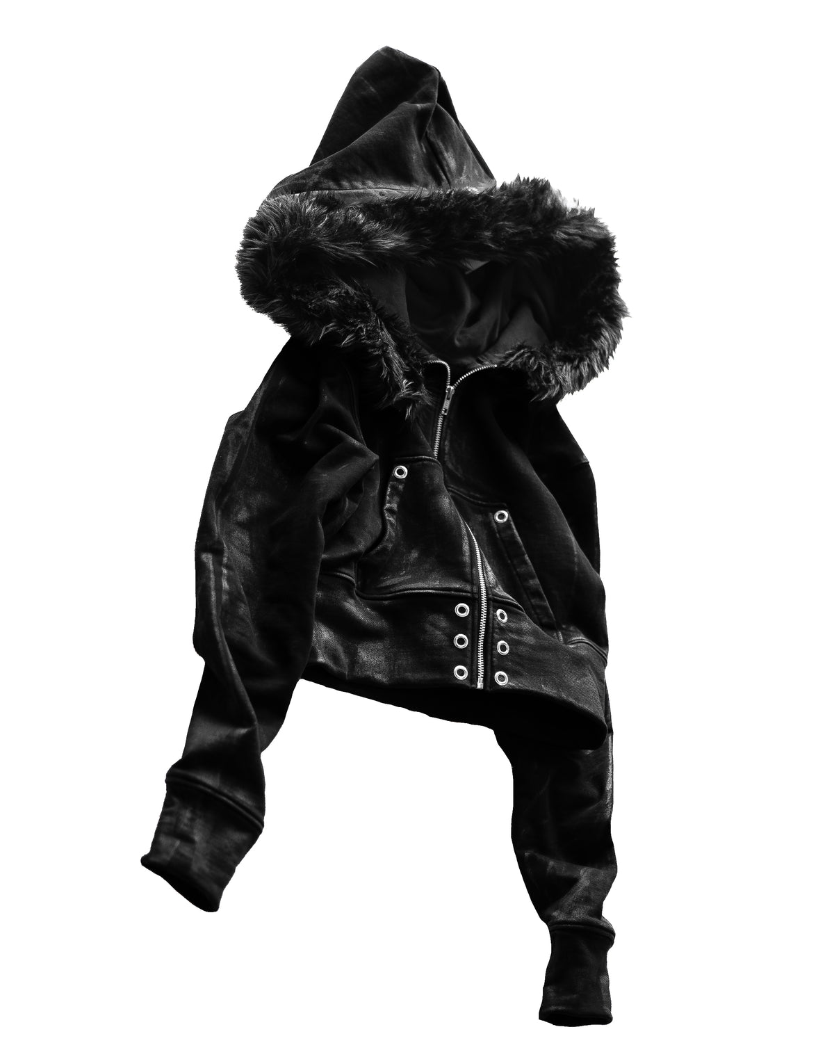 SET  COATING FLARE PANTS & COATING FUR CROPPED BIG HOODIE FIT