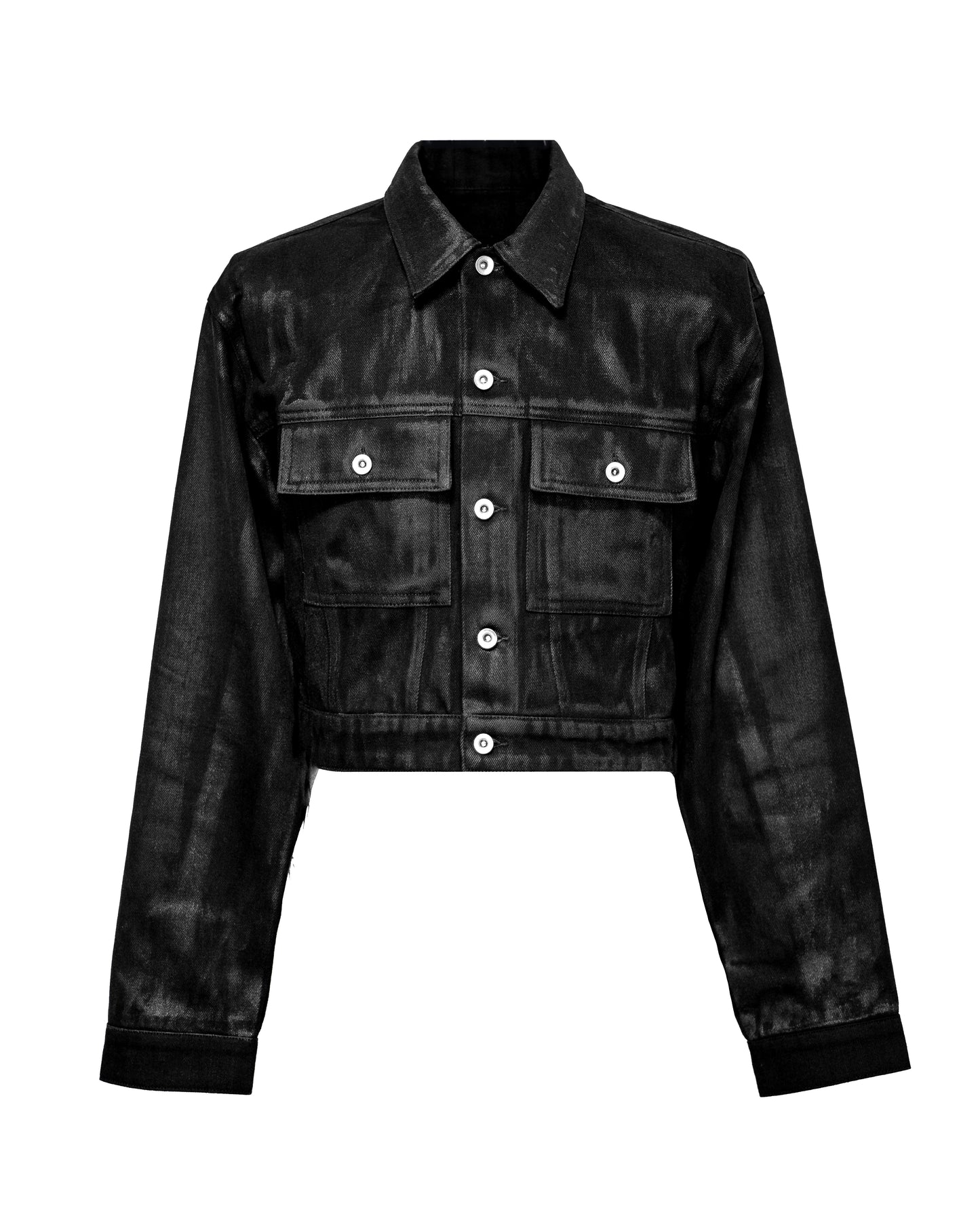 SET ALLCAPO COATING CROPPED JACKET BLACK & COATING FLARE PANTS