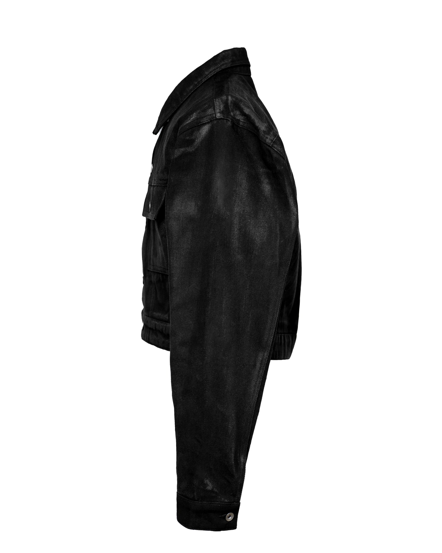 SET ALLCAPO COATING CROPPED JACKET BLACK & COATING FLARE PANTS