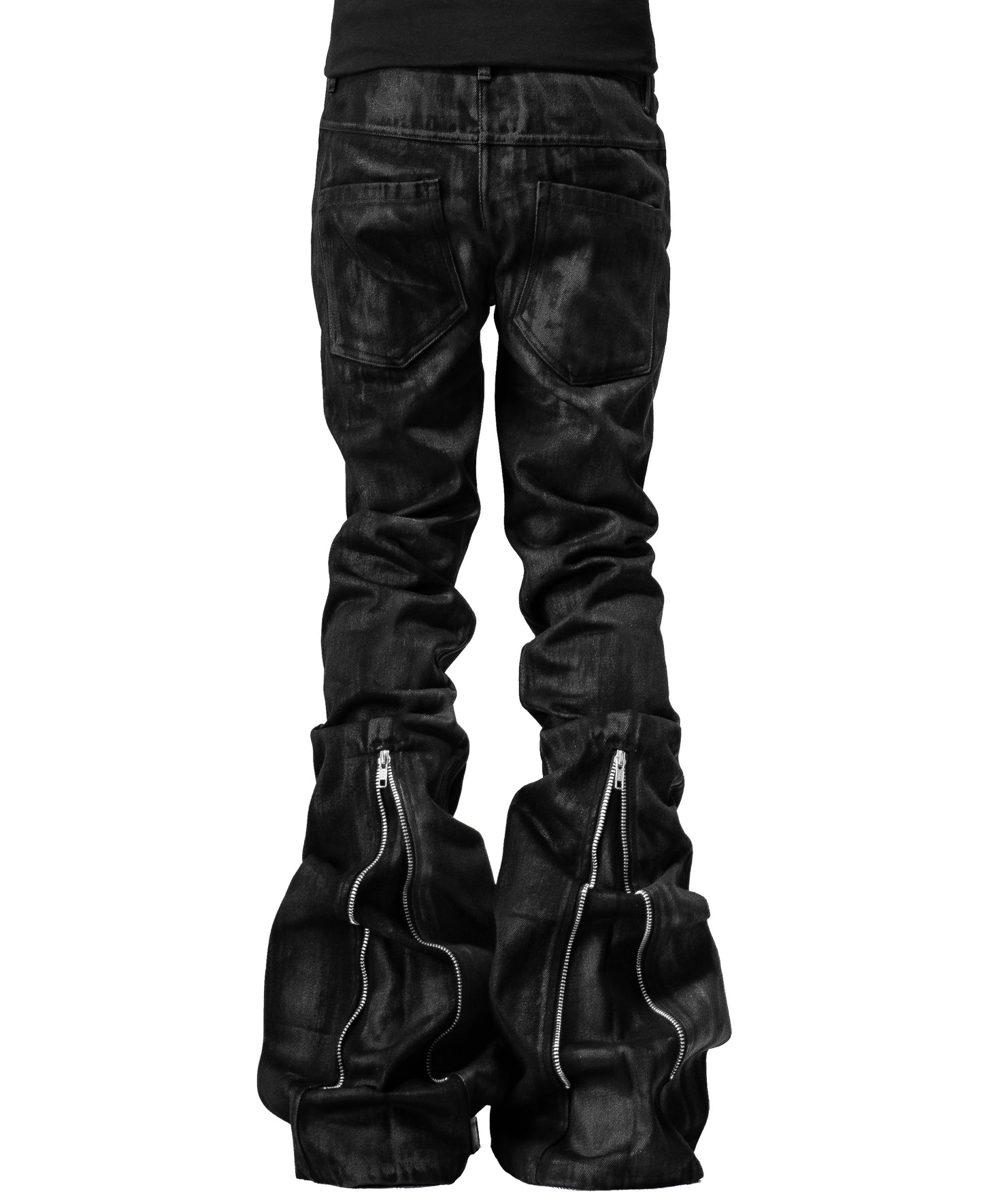 BACK ZIP COATING SKINNY FLARE PANTS
