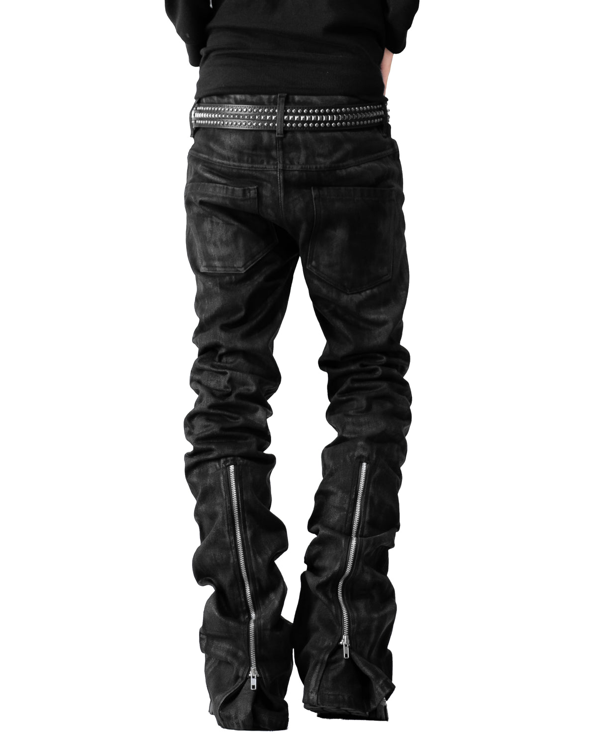 BACK ZIP COATING SKINNY FLARE PANTS