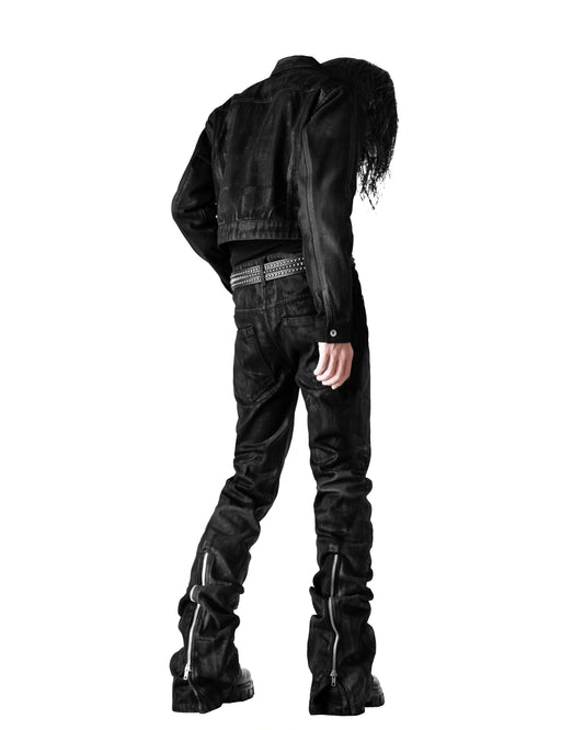 BACK ZIP COATING SKINNY FLARE PANTS