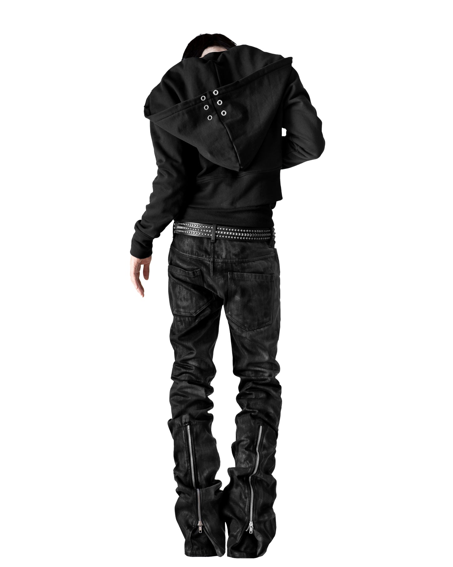 BACK ZIP COATING SKINNY FLARE PANTS