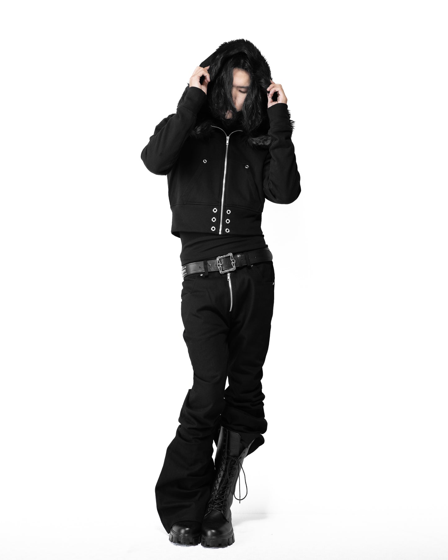 SET FLARE PANTS & FUR CROPPED BIG HOODIE FIT