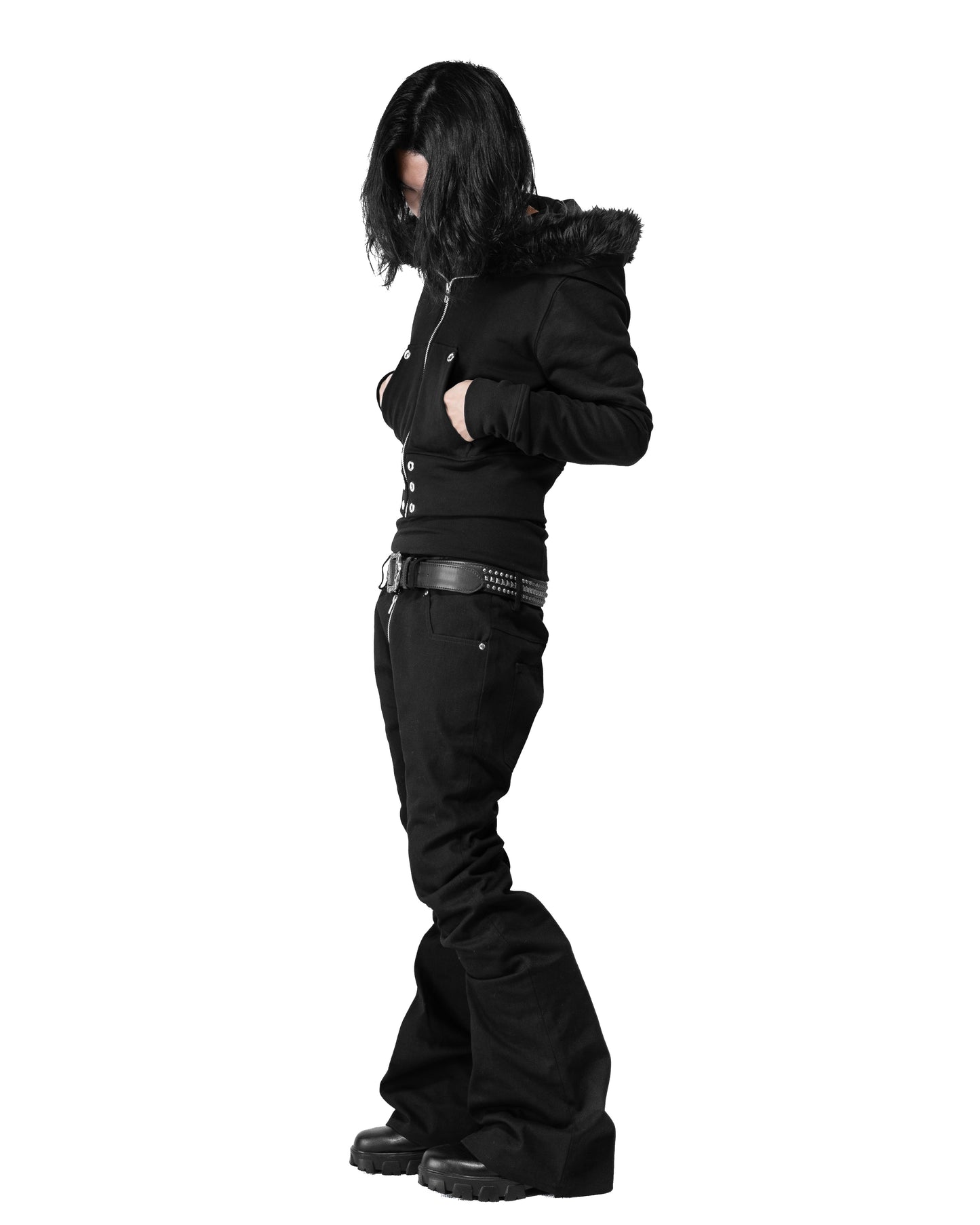 SET FLARE PANTS & FUR CROPPED BIG HOODIE FIT