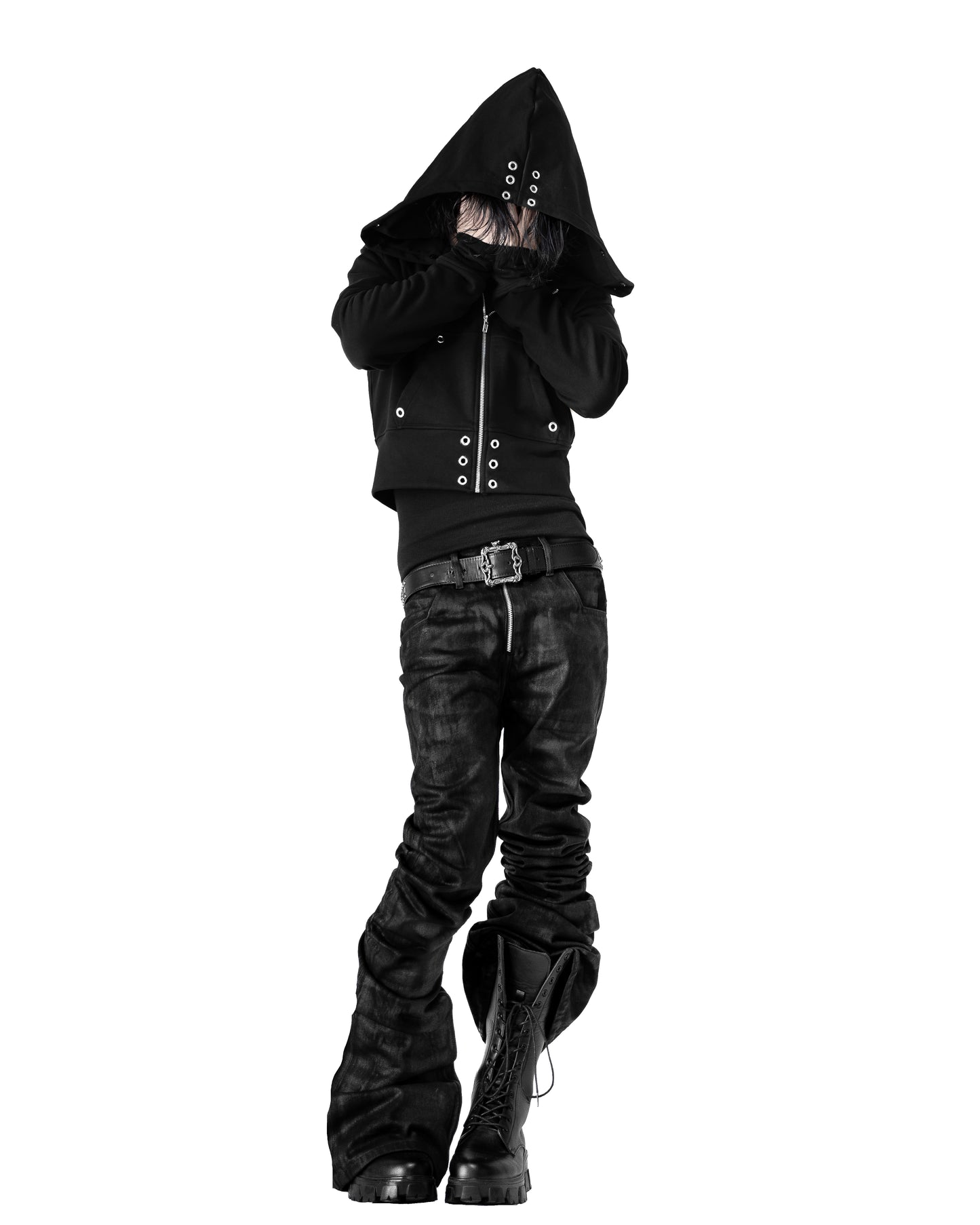 BACK ZIP COATING SKINNY FLARE PANTS