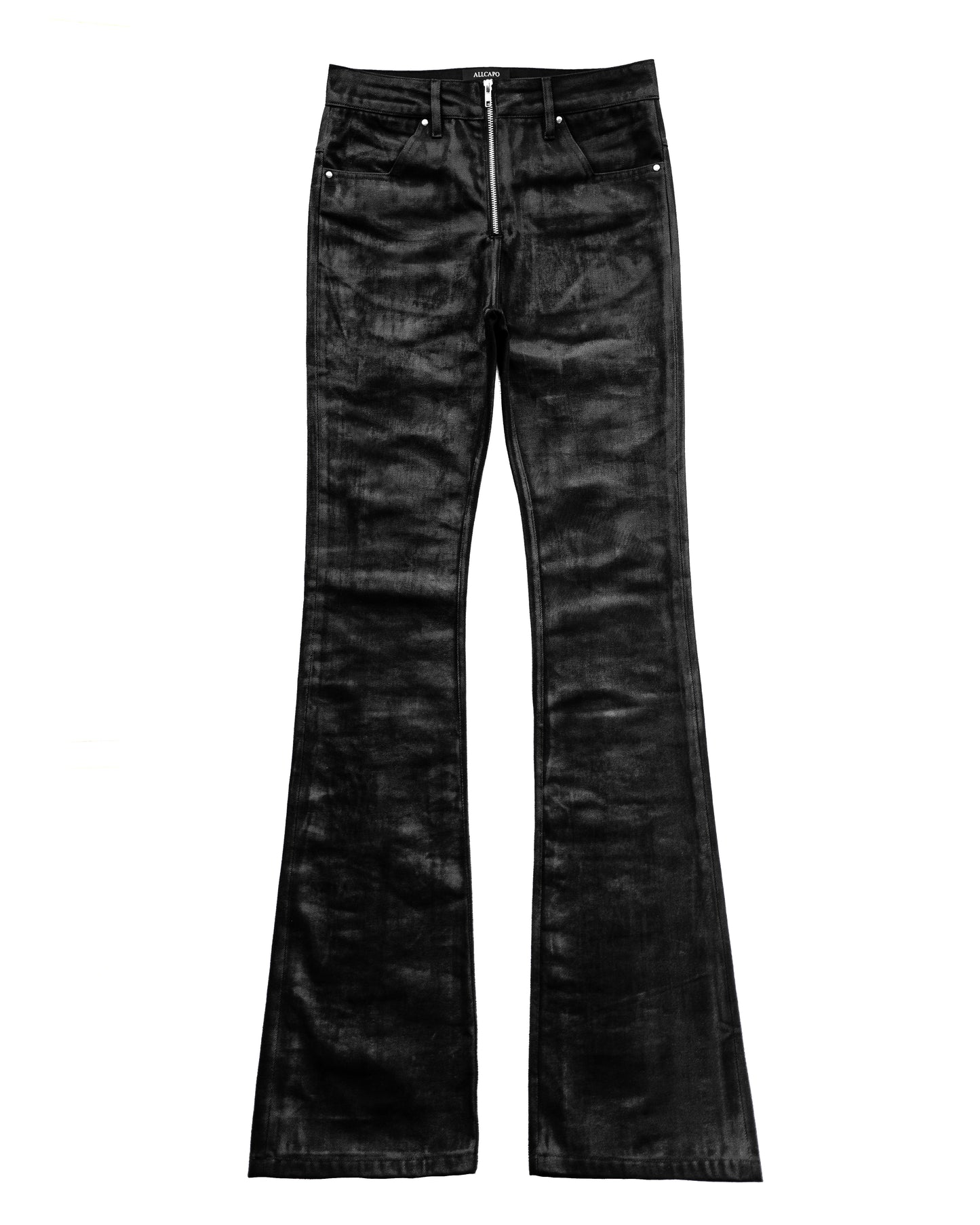 BACK ZIP COATING SKINNY FLARE PANTS