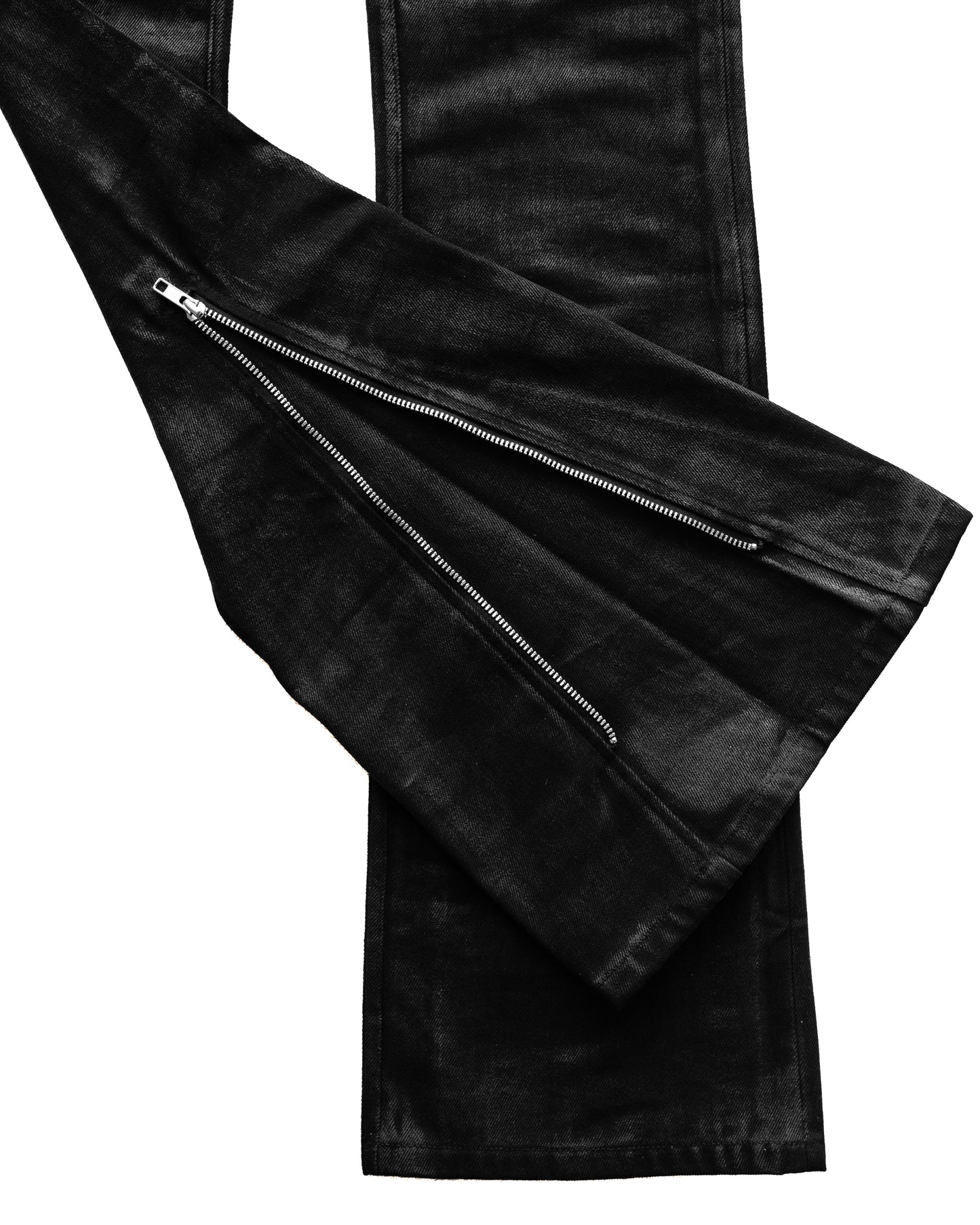 BACK ZIP COATING SKINNY FLARE PANTS