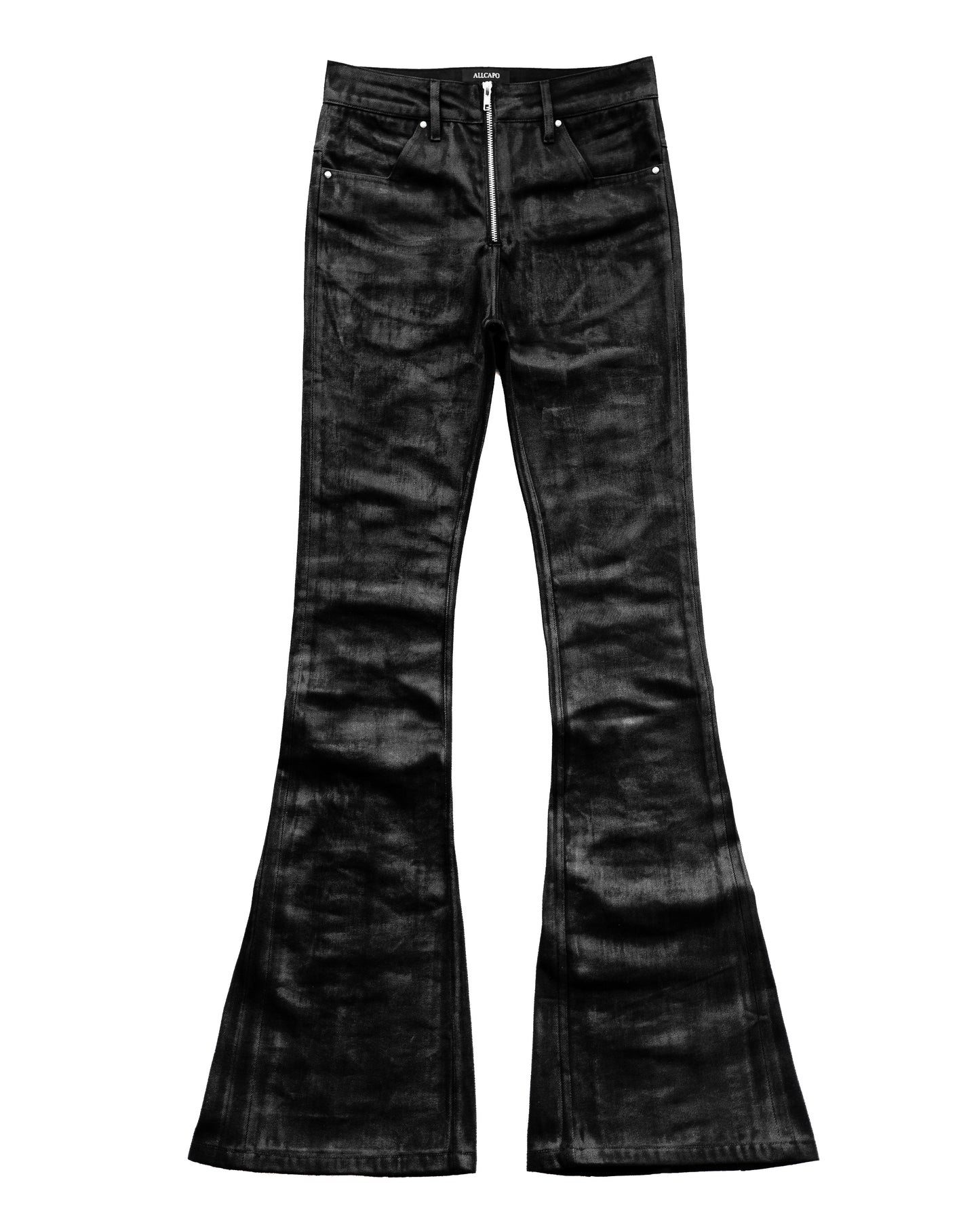 BACK ZIP COATING SKINNY FLARE PANTS