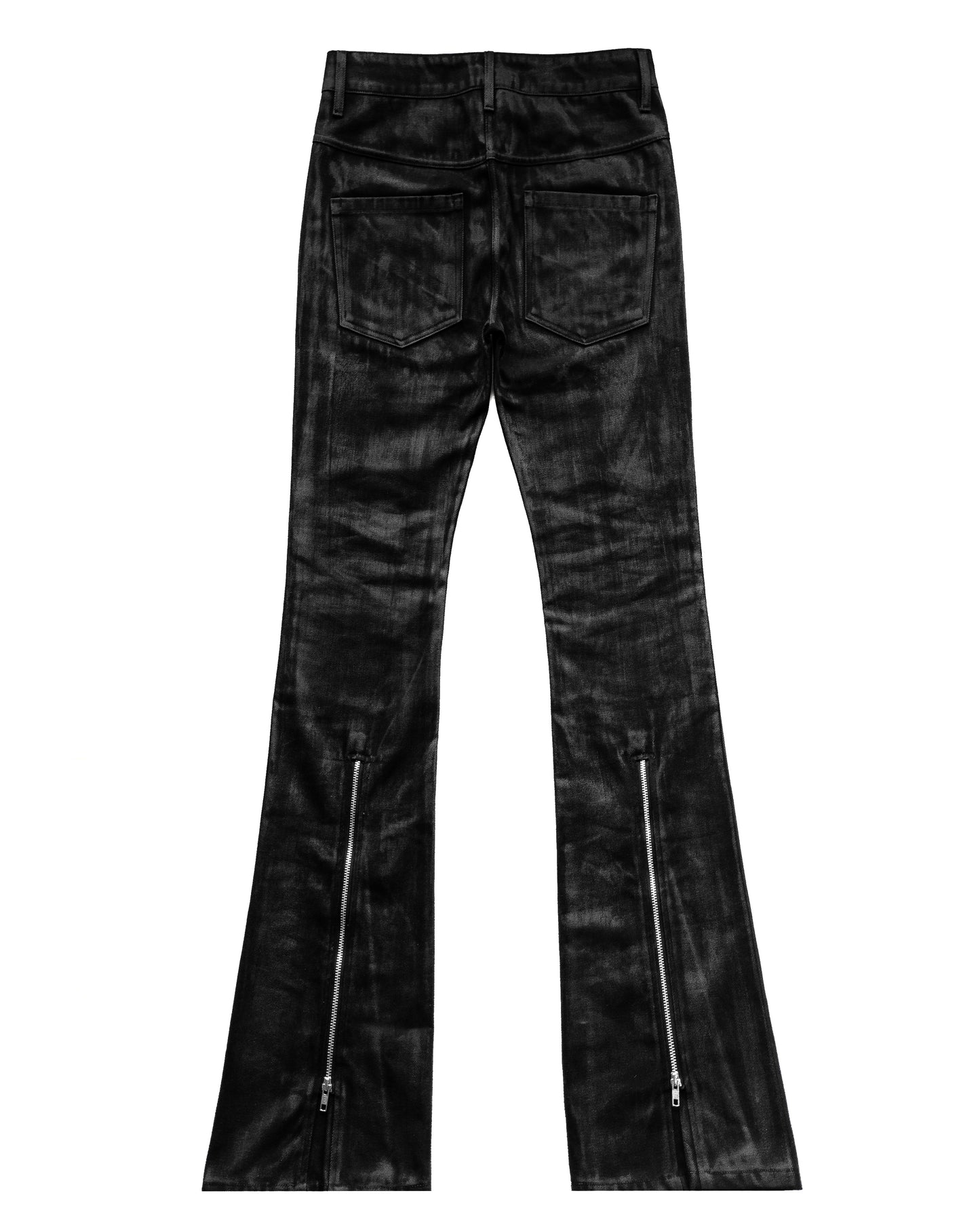 BACK ZIP COATING SKINNY FLARE PANTS
