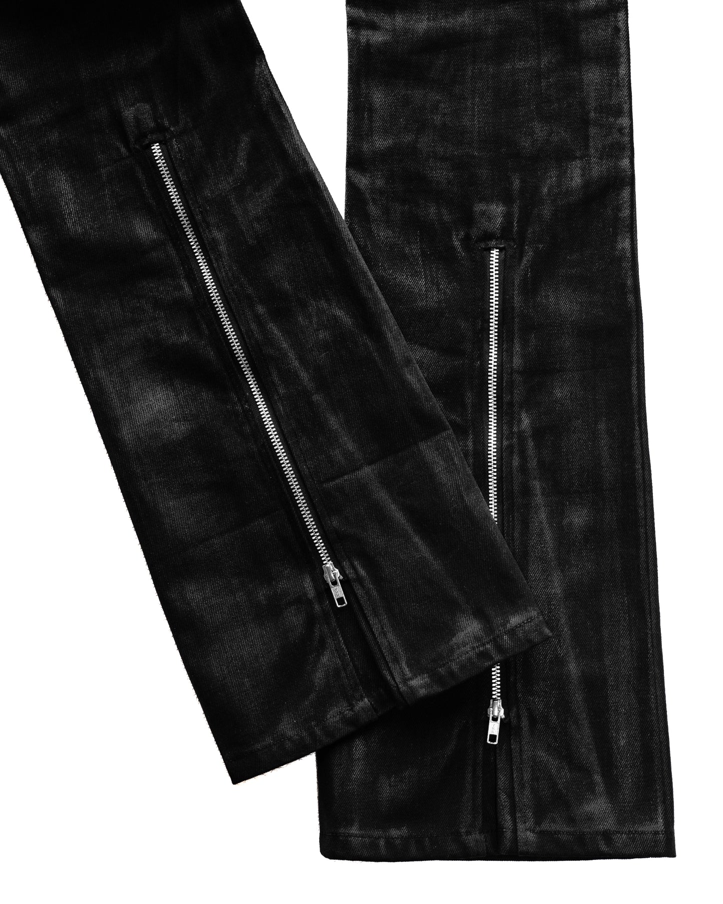 BACK ZIP COATING SKINNY FLARE PANTS