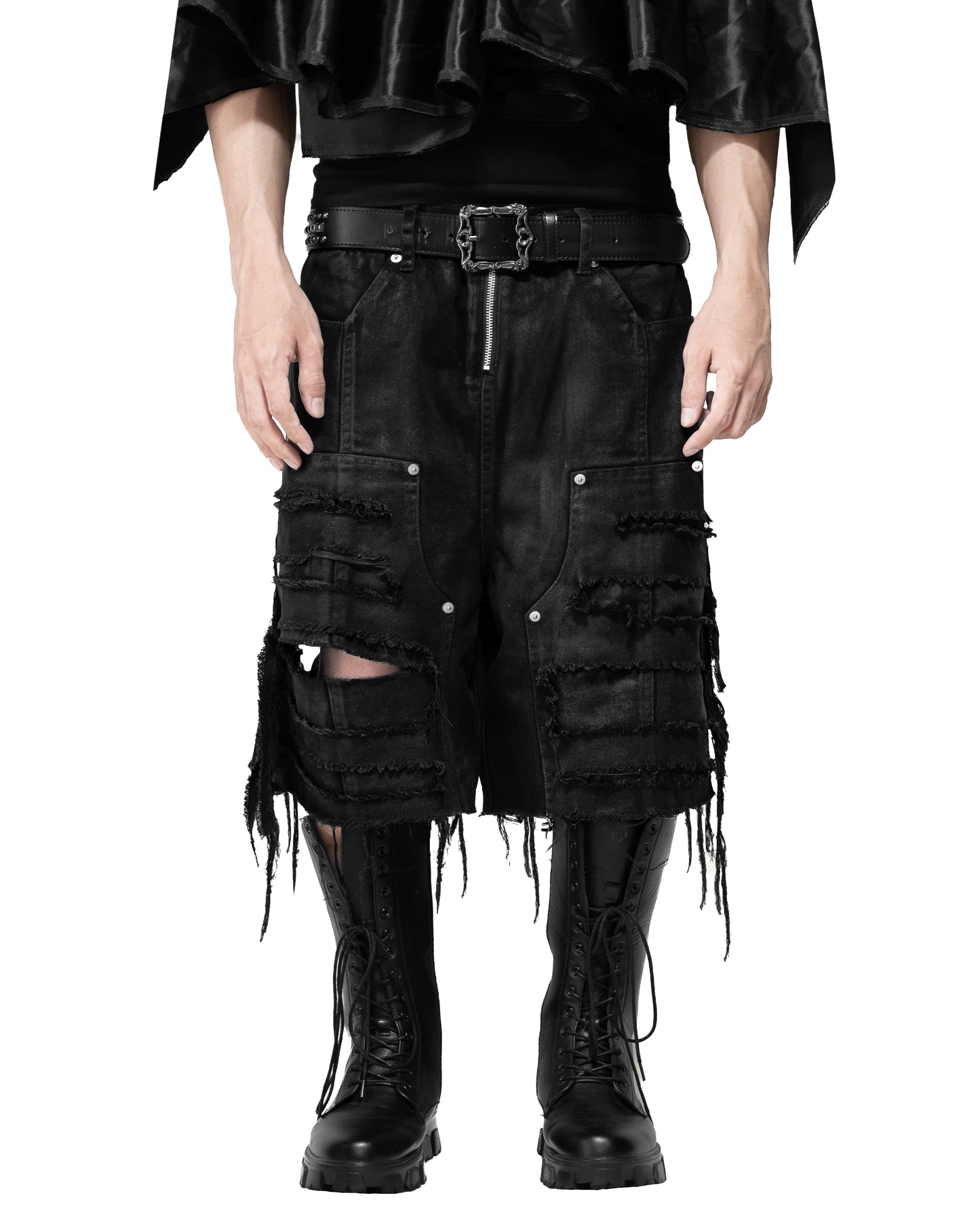 DAMAGE COATING DOUBLE KNEE SHORTS