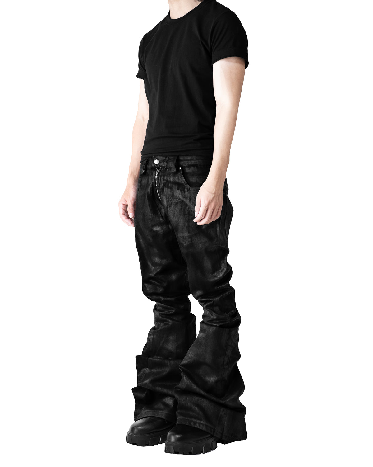 SET  COATING FLARE PANTS & COATING FUR CROPPED BIG HOODIE FIT