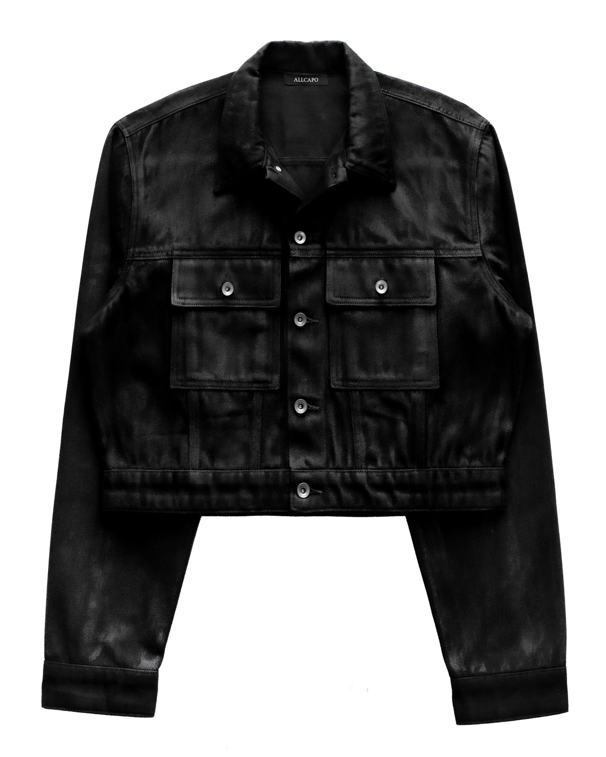 SET COATING CROPPED JACKET BLACK & BACK ZIP COATING SKINNY FLARE PANTS