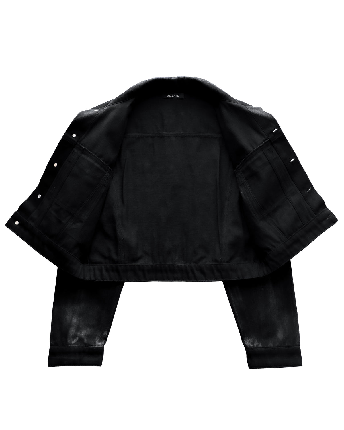 SET COATING CROPPED JACKET BLACK & BACK ZIP COATING SKINNY FLARE PANTS
