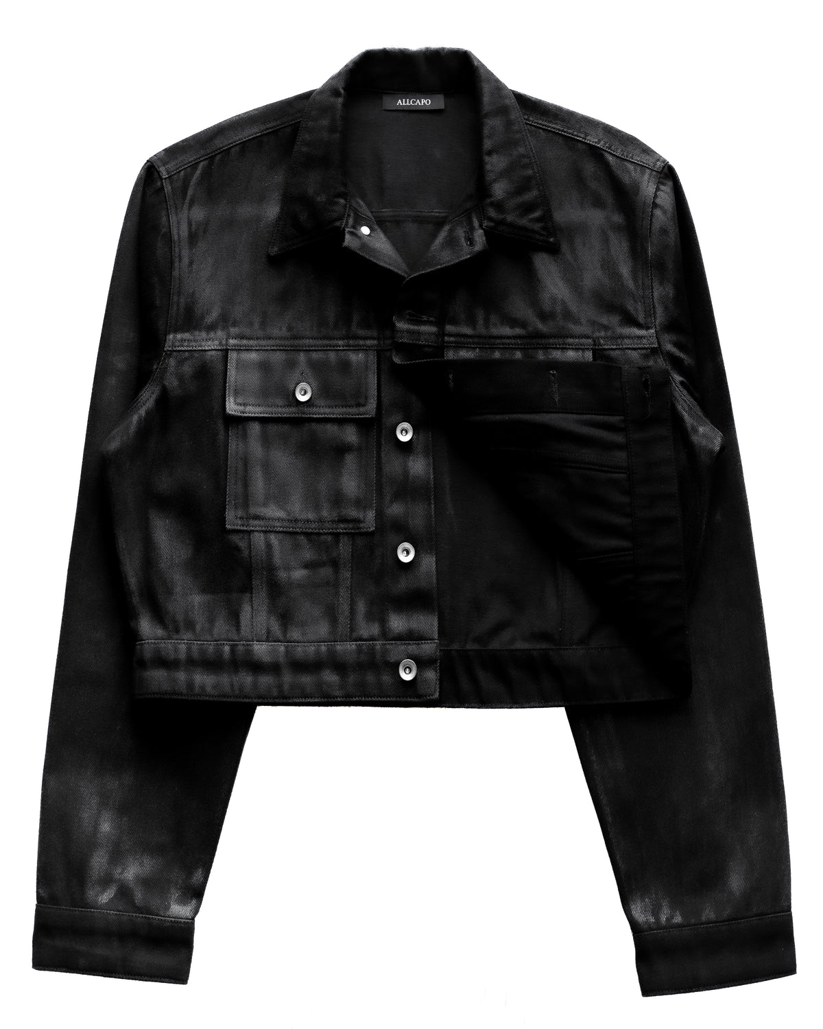SET ALLCAPO COATING CROPPED JACKET BLACK & COATING FLARE PANTS