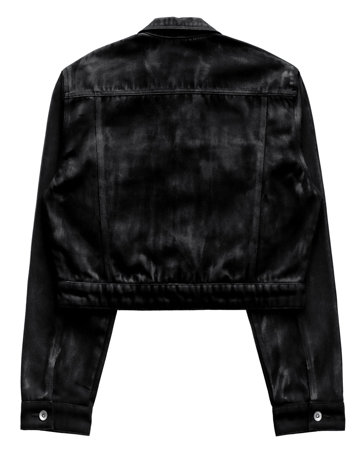 SET COATING CROPPED JACKET BLACK & BACK ZIP COATING SKINNY FLARE PANTS