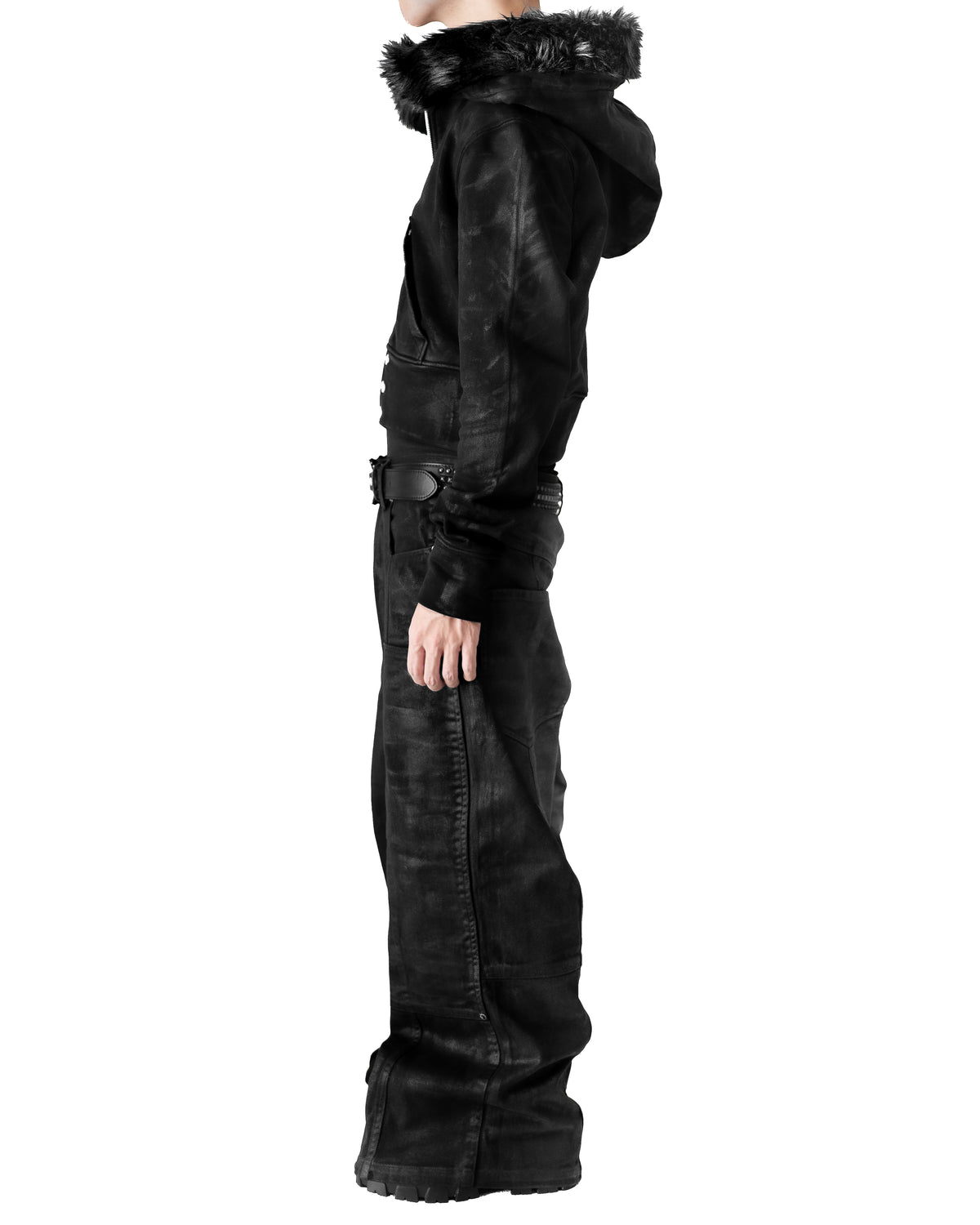 SET COATING DOUBLE KNEE VOLUME BOTTOM WIDE PANTS & COATING FUR CROPPED BIG HOODIE FIT