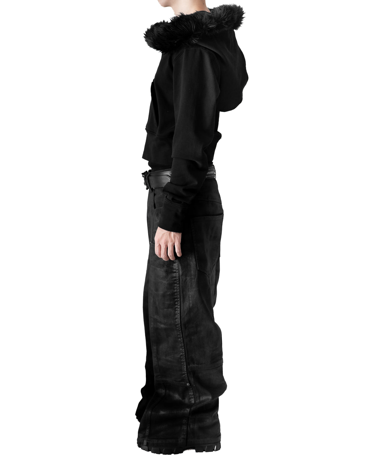 SET COATING DOUBLE KNEE VOLUME BOTTOM WIDE PANTS &  FUR CROPPED BIG HOODIE FIT