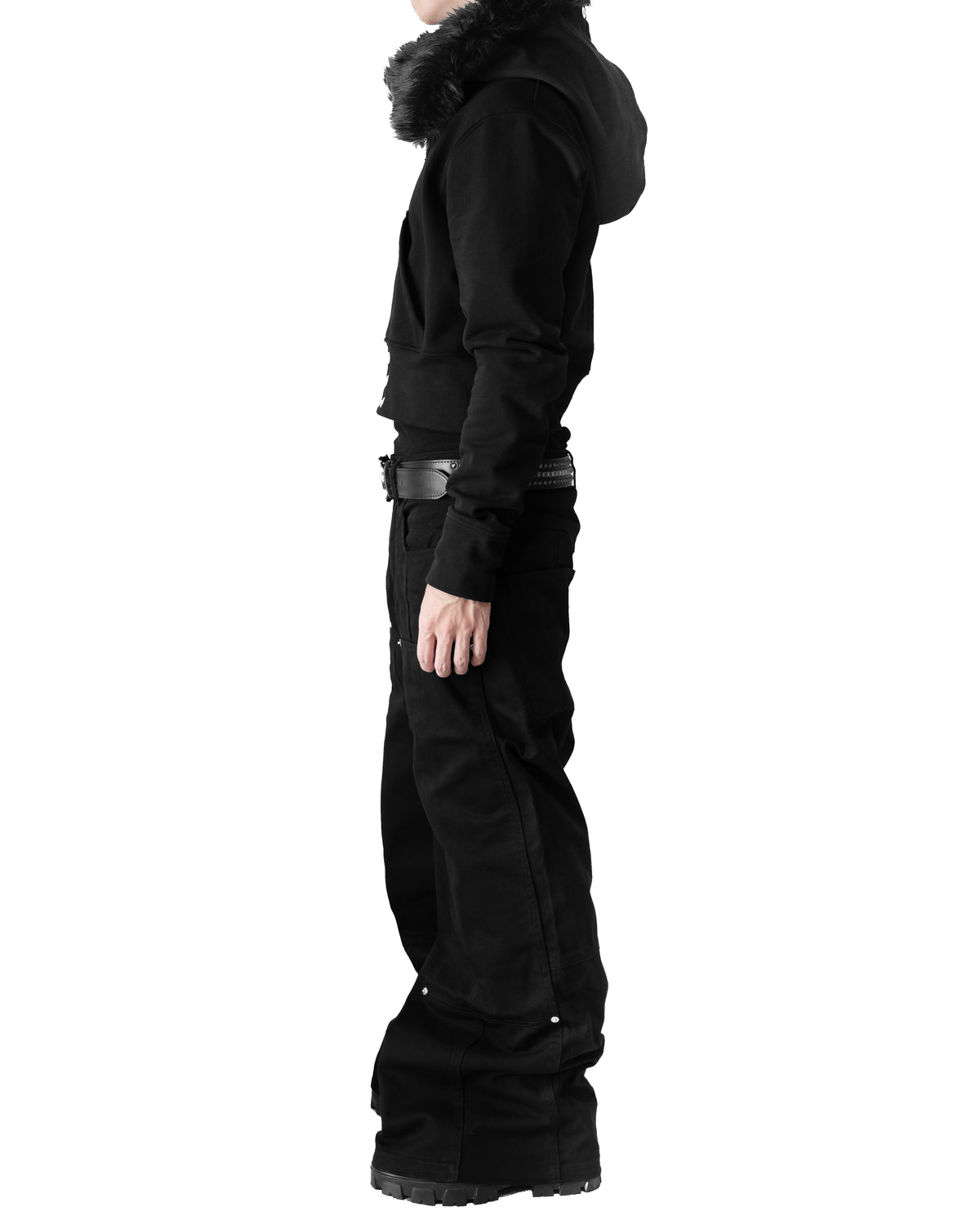 SET  DOUBLE KNEE VOLUME BOTTOM WIDE PANTS &  FUR CROPPED BIG HOODIE FIT