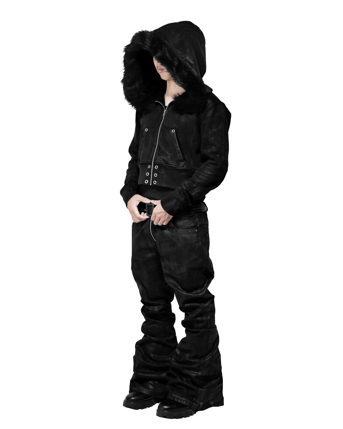 SET ALLCAPO COATING FLARE PANTS & ALLCAPO CROPPED BIG HOODIE FIT