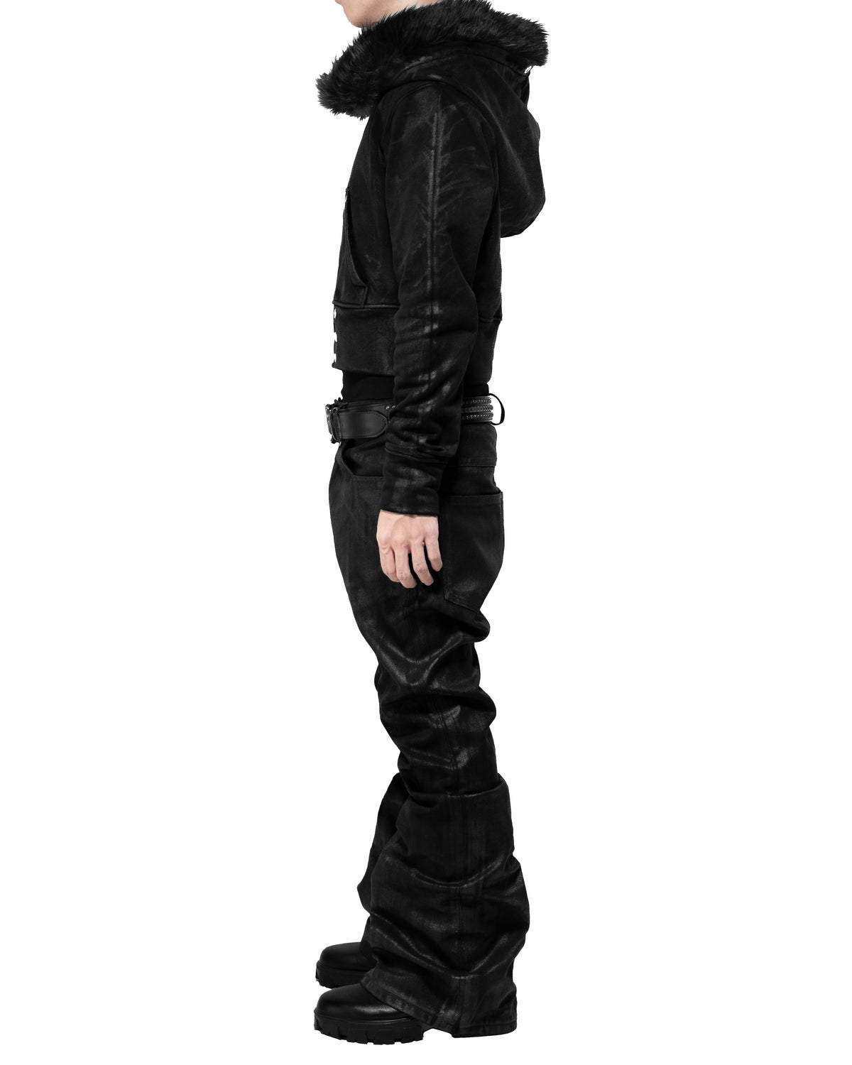 SET  COATING FLARE PANTS & COATING FUR CROPPED BIG HOODIE FIT