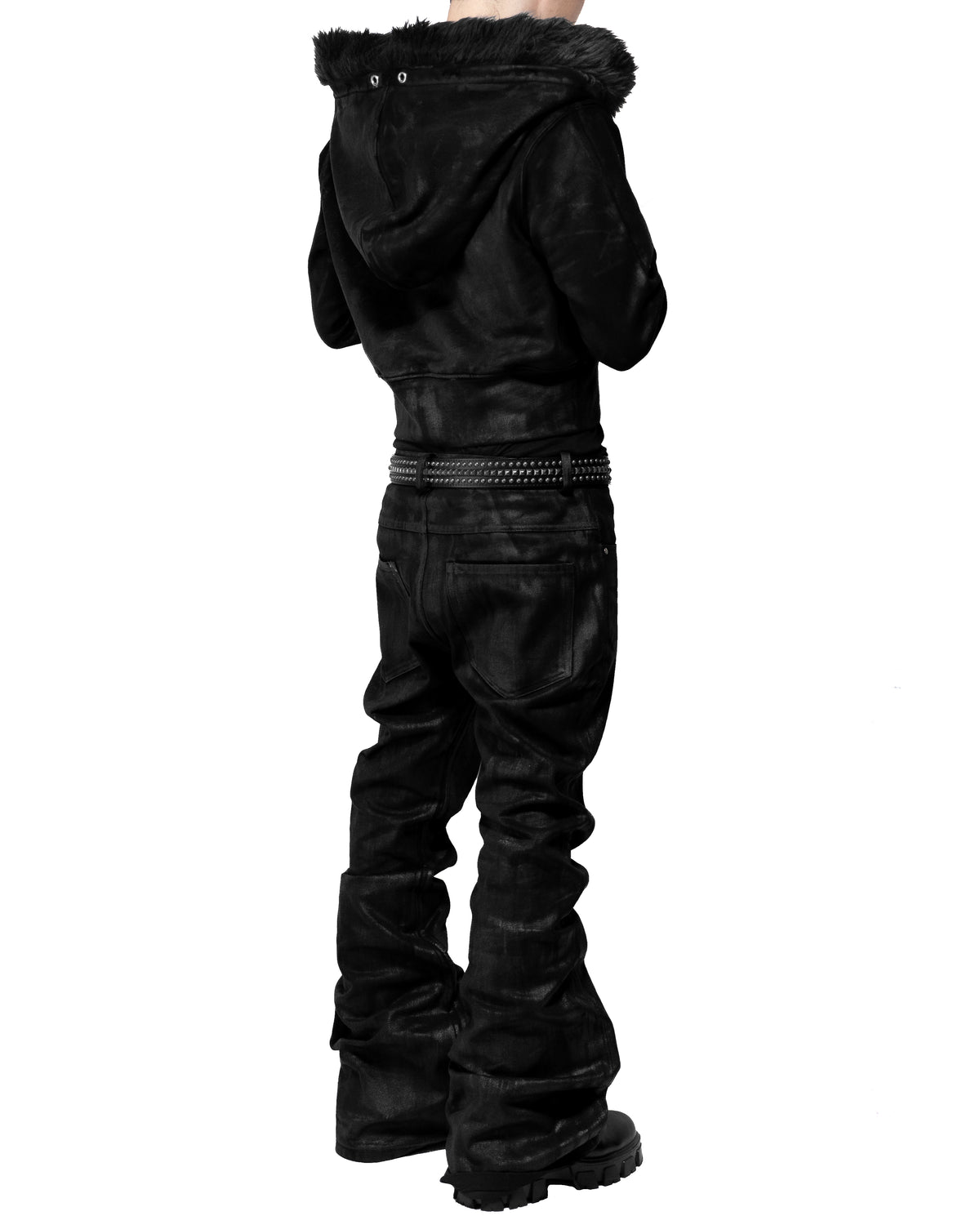 SET  COATING FLARE PANTS & COATING FUR CROPPED BIG HOODIE FIT