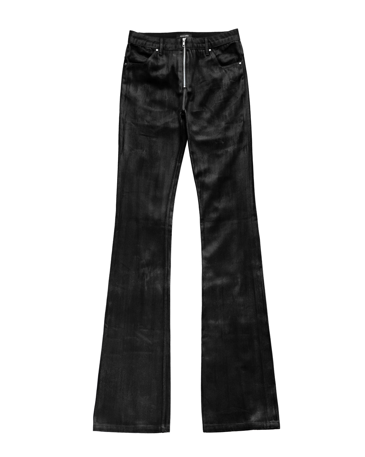 BACK ZIP COATING SKINNY FLARE PANTS