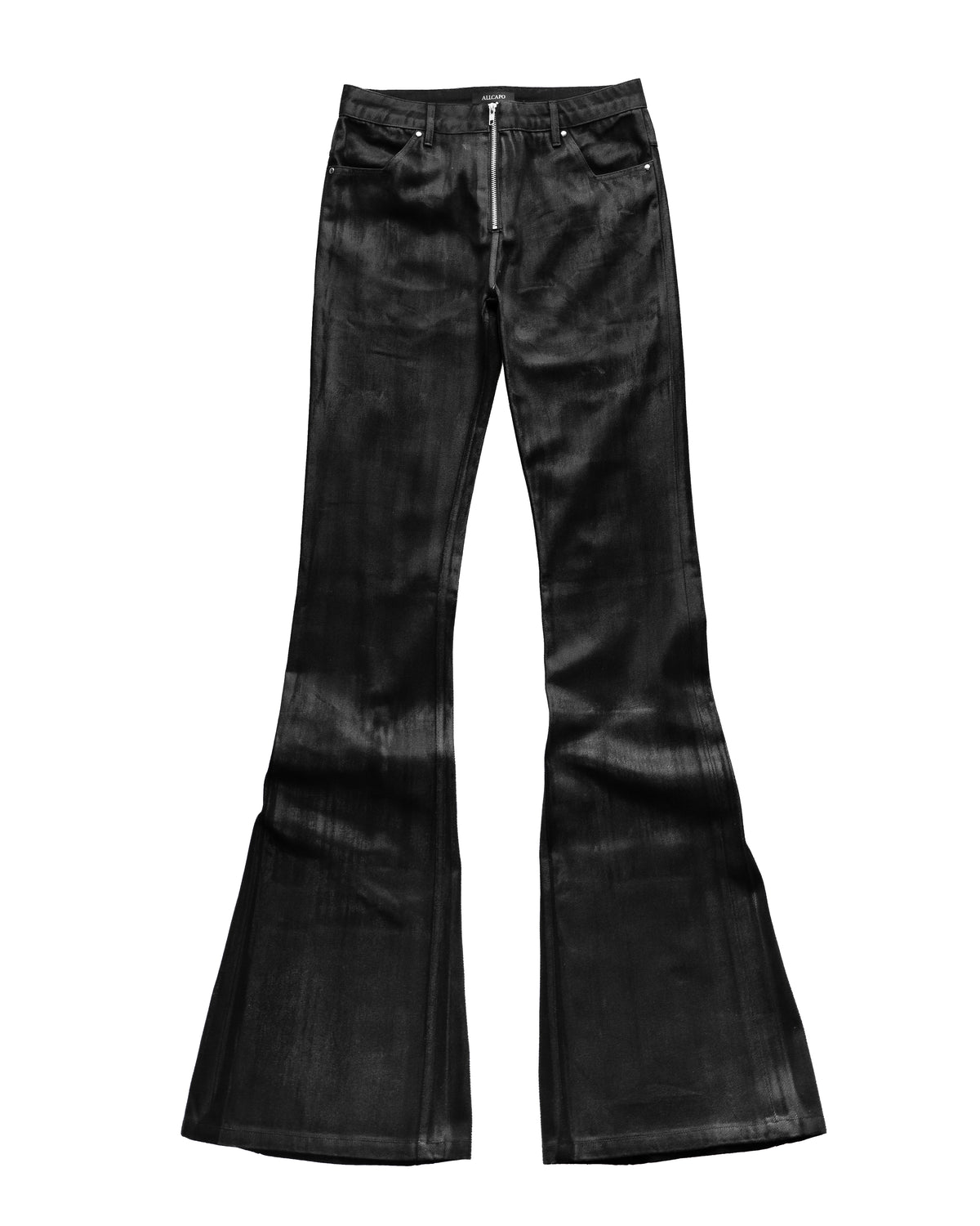 BACK ZIP COATING SKINNY FLARE PANTS