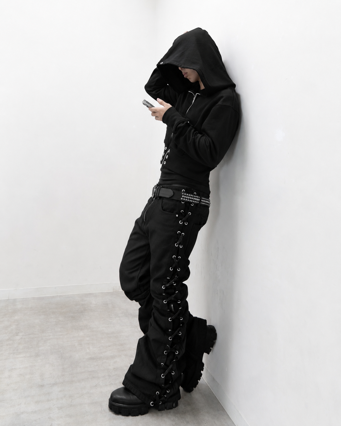 SET SIDE LACE FLARE PANTS & CROPPED BIG HOODIE FIT