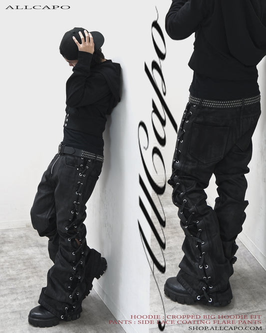 SET SIDE LACE COATING FLARE PANTS & CROPPED BIG HOODIE FIT