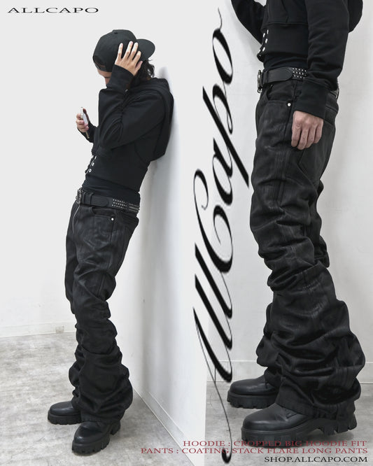 SET COATING STACK LONG FLARE PANTS & CROPPED BIG HOODIE FIT