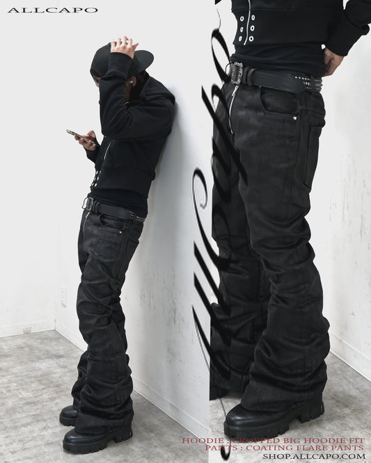 SET ALLCAPO COATING FLARE PANTS & ALLCAPO CROPPED BIG HOODIE FIT
